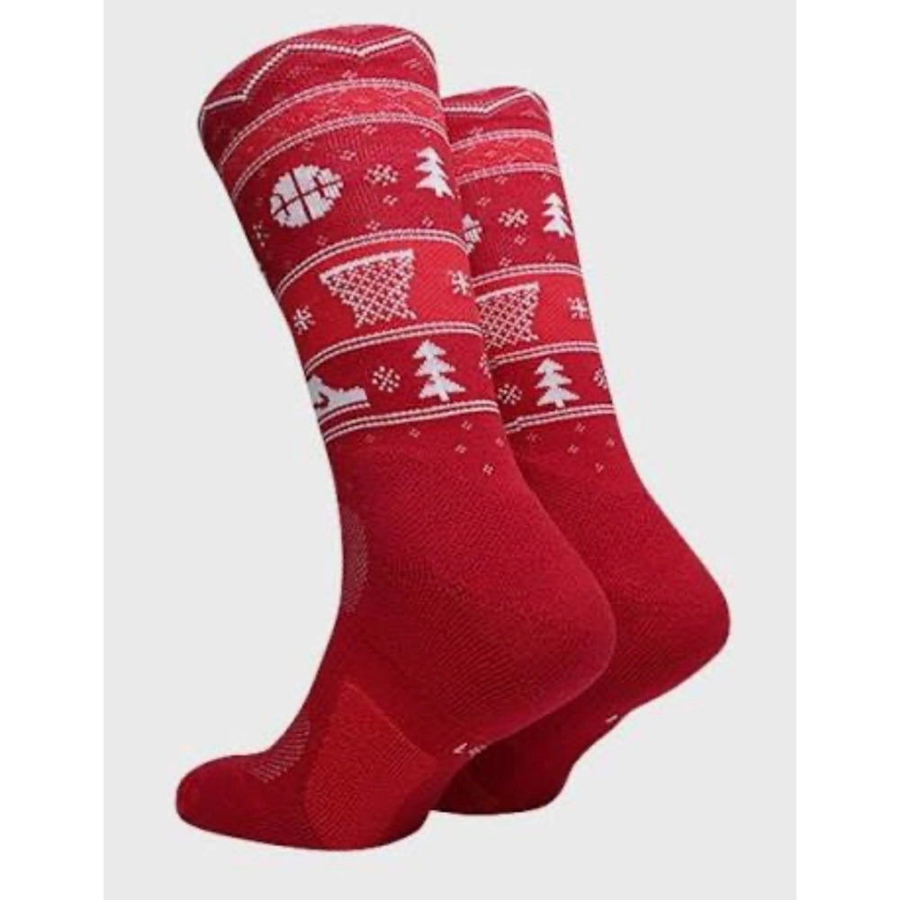 Nike Elite Basketball Crew Socks Adult Large Red White Holiday Santa SX7866-687